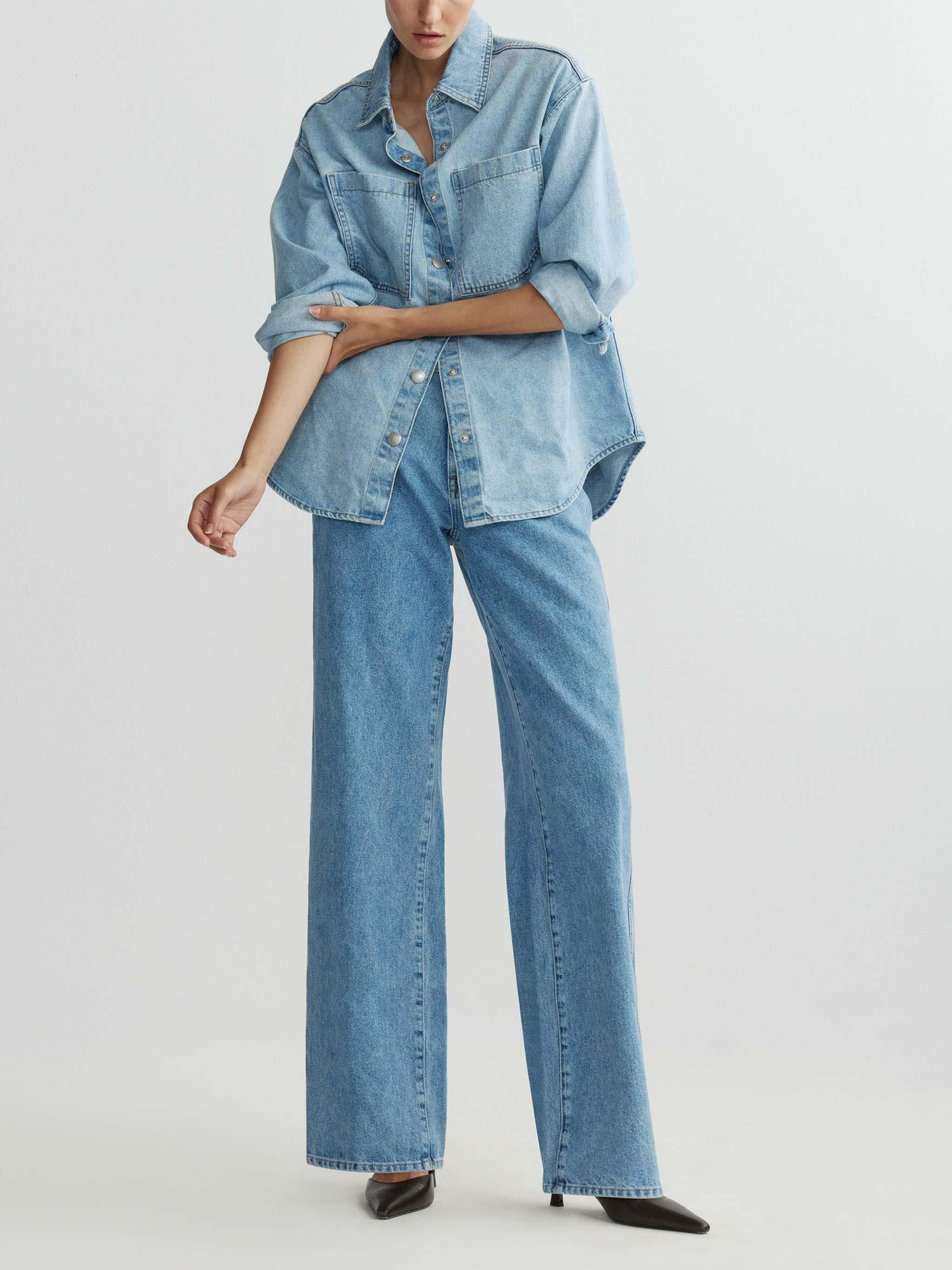 Cream long-sleeve button-front shirt with matching drawstring pants